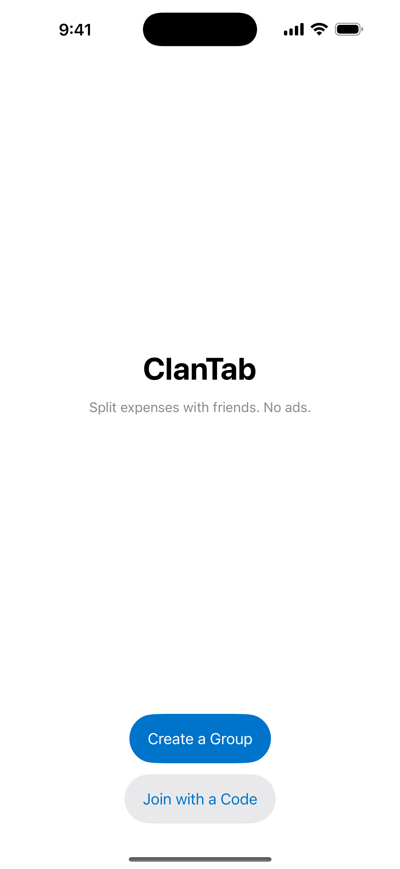 ClanTab start screen